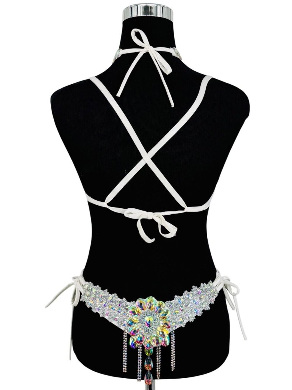 Silver Crystal Rhinestone Bra & Belt Set | Samba Coachella Rave Festival Dancer - Picture 7 of 13